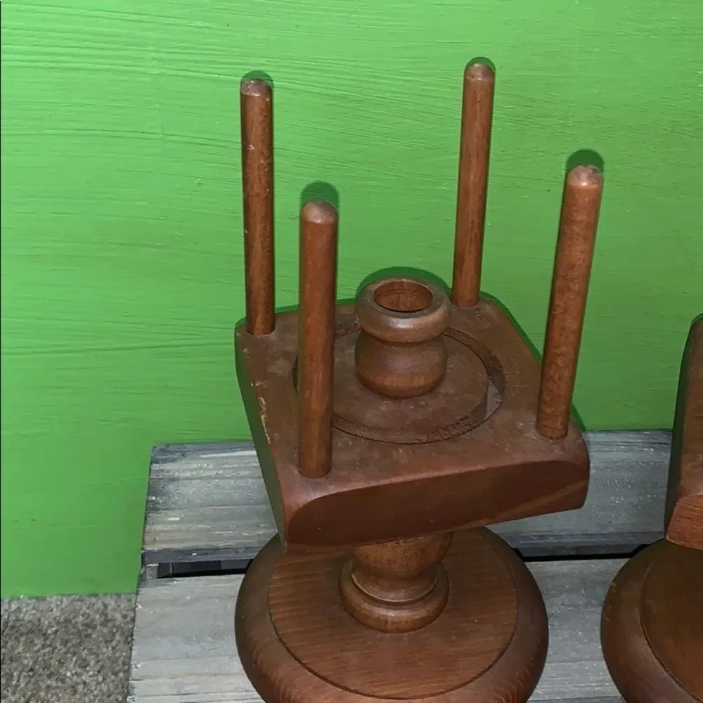 Wooden boho candle holders set of 2